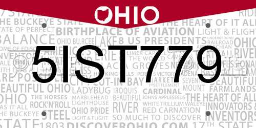 5IST779 Ohio License Plate