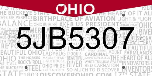 5JB5307 Ohio License Plate
