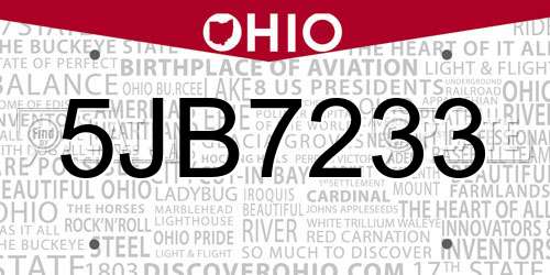 5JB7233 Ohio License Plate