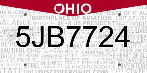 5JB7724 Ohio License Plate