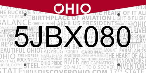 5JBX080 Ohio License Plate