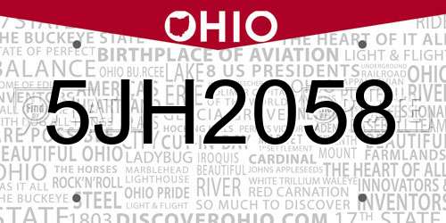 5JH2058 Ohio License Plate