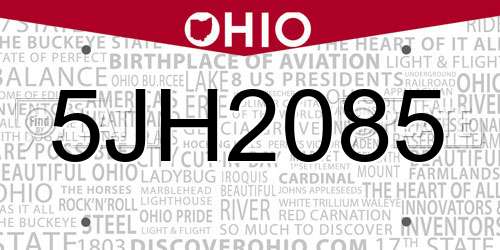 5JH2085 Ohio License Plate