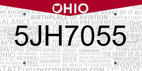 5JH7055 Ohio License Plate