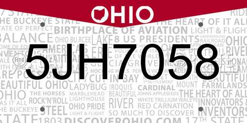 5JH7058 Ohio License Plate