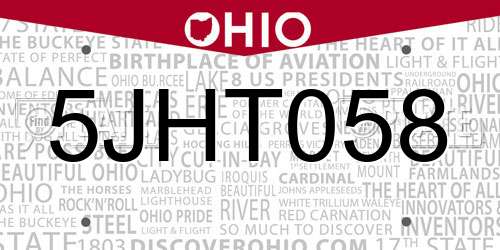 5JHT058 Ohio License Plate
