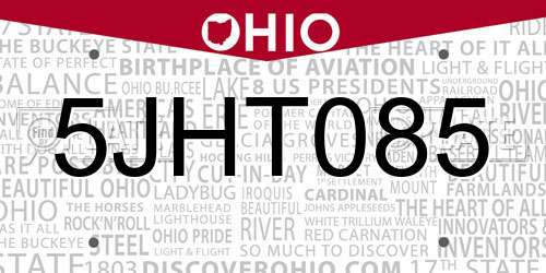 5JHT085 Ohio License Plate