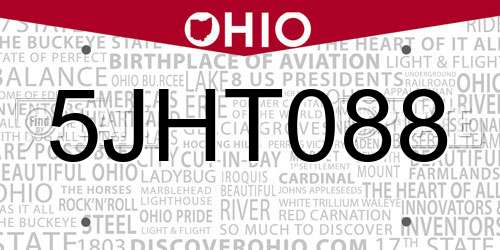 5JHT088 Ohio License Plate