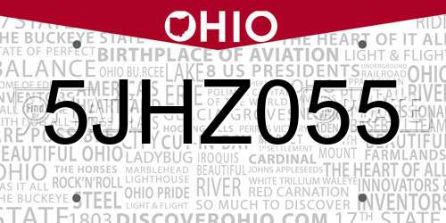 5JHZ055 Ohio License Plate