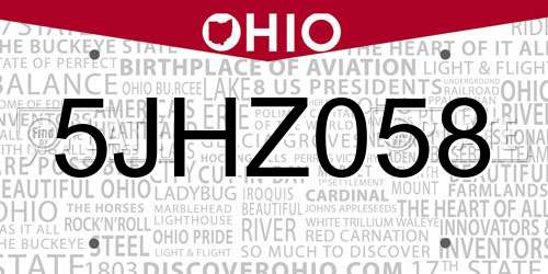 5JHZ058 Ohio License Plate