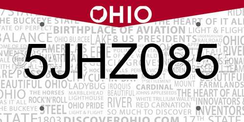 5JHZ085 Ohio License Plate
