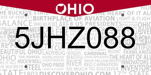 5JHZ088 Ohio License Plate