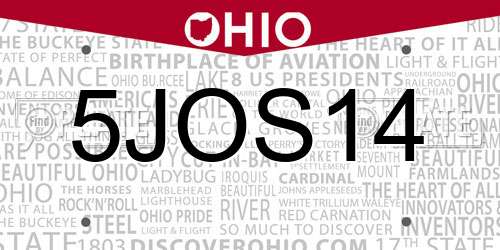 5JOS14 Ohio License Plate