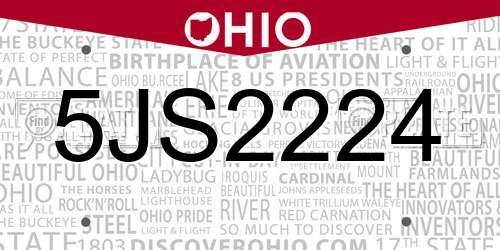 5JS2224 Ohio License Plate