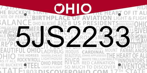 5JS2233 Ohio License Plate