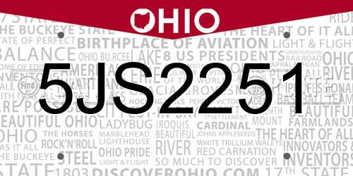 5JS2251 Ohio License Plate
