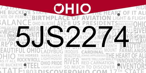 5JS2274 Ohio License Plate