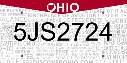 5JS2724 Ohio License Plate