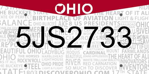 5JS2733 Ohio License Plate