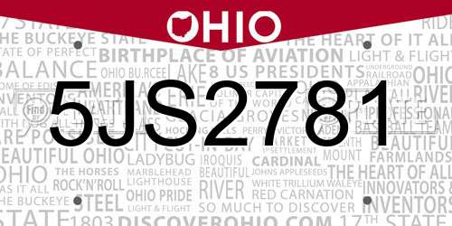 5JS2781 Ohio License Plate