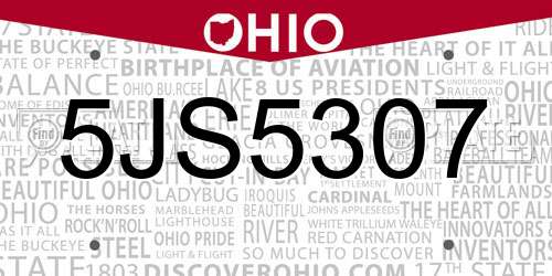 5JS5307 Ohio License Plate
