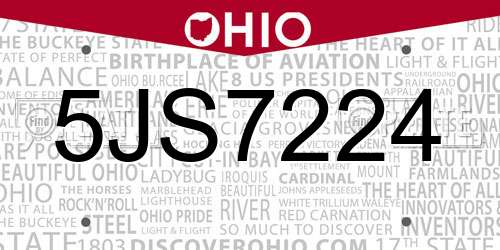 5JS7224 Ohio License Plate