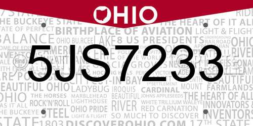 5JS7233 Ohio License Plate