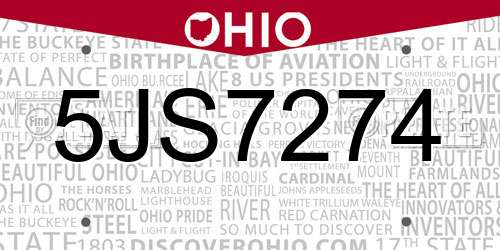 5JS7274 Ohio License Plate