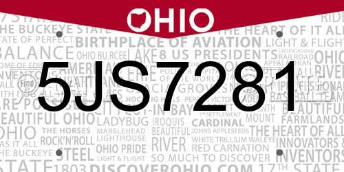 5JS7281 Ohio License Plate
