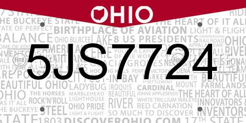 5JS7724 Ohio License Plate