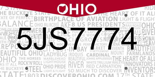 5JS7774 Ohio License Plate