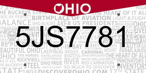 5JS7781 Ohio License Plate
