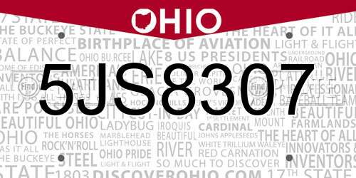 5JS8307 Ohio License Plate