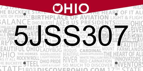 5JSS307 Ohio License Plate