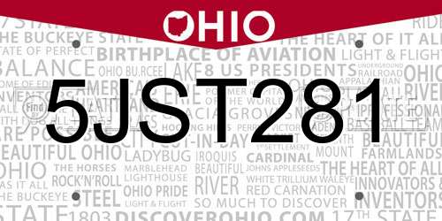 5JST281 Ohio License Plate