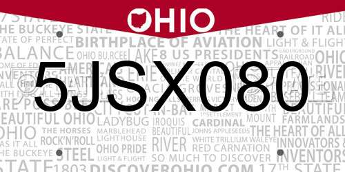 5JSX080 Ohio License Plate