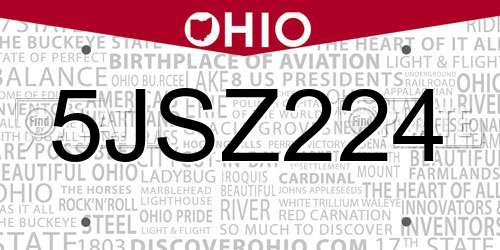 5JSZ224 Ohio License Plate