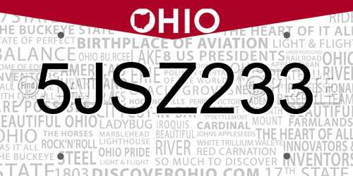 5JSZ233 Ohio License Plate