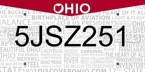 5JSZ251 Ohio License Plate