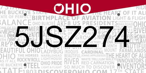 5JSZ274 Ohio License Plate
