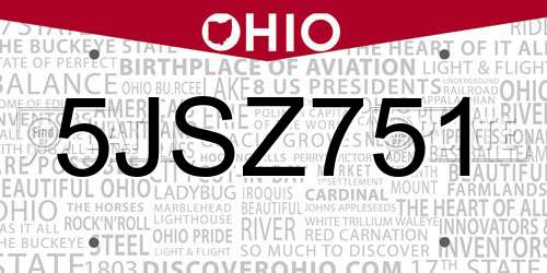 5JSZ751 Ohio License Plate