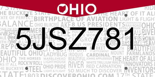 5JSZ781 Ohio License Plate