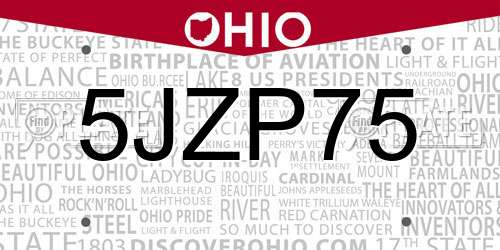 5JZP75 Ohio License Plate