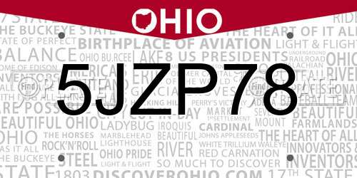 5JZP78 Ohio License Plate