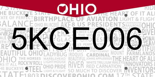 5KCE006 Ohio License Plate