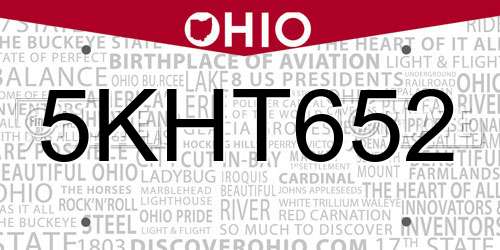 5KHT652 Ohio License Plate