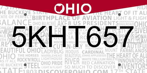 5KHT657 Ohio License Plate