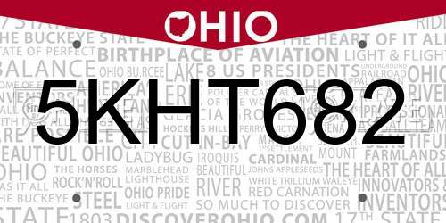 5KHT682 Ohio License Plate