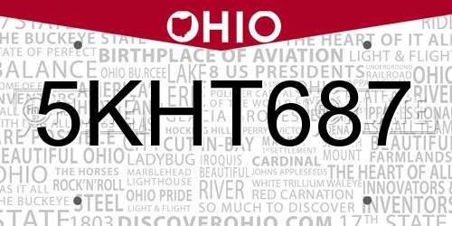 5KHT687 Ohio License Plate