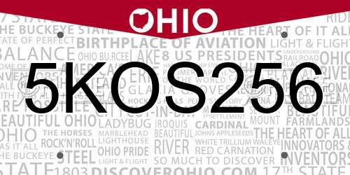 5KOS256 Ohio License Plate
